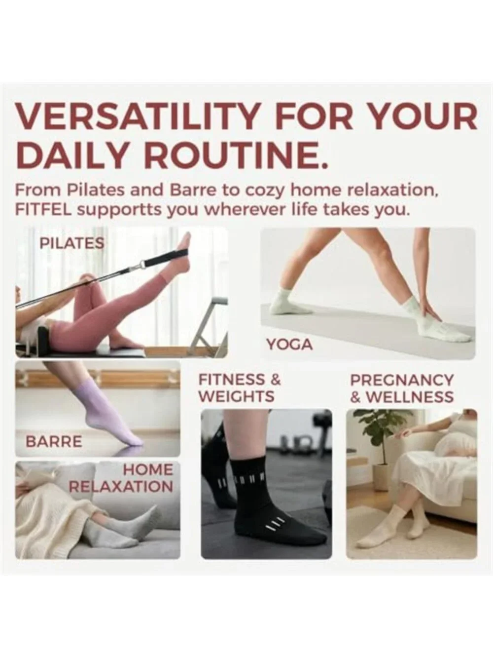 5 Pairs Pilates Socks Yoga Crew Socks with Grips for Women Non Slip